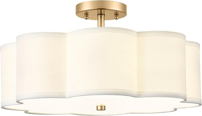 Gold Semi Flush Mount Ceiling Lights, 4-Light 18" Ceiling Light Fixtures with Fabric Shade in Flo... | Amazon (US)