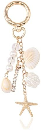 Beach Keychain with Gold Starfish and Seashell Charms Coastal Bag Charm Keychains for Women Cute ... | Amazon (US)