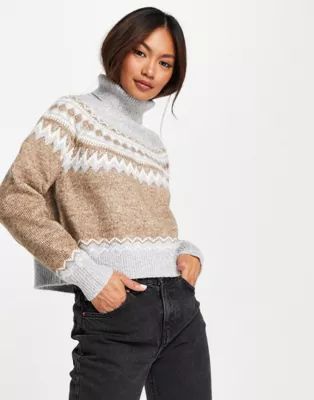 Fashion Union relaxed high neck boxy knit fairisle sweater | ASOS (Global)