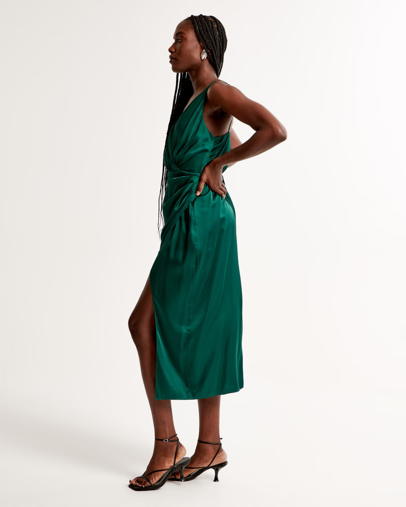 Satin Draped Wrap Midi Dress | Abercrombie & Fitch (US)