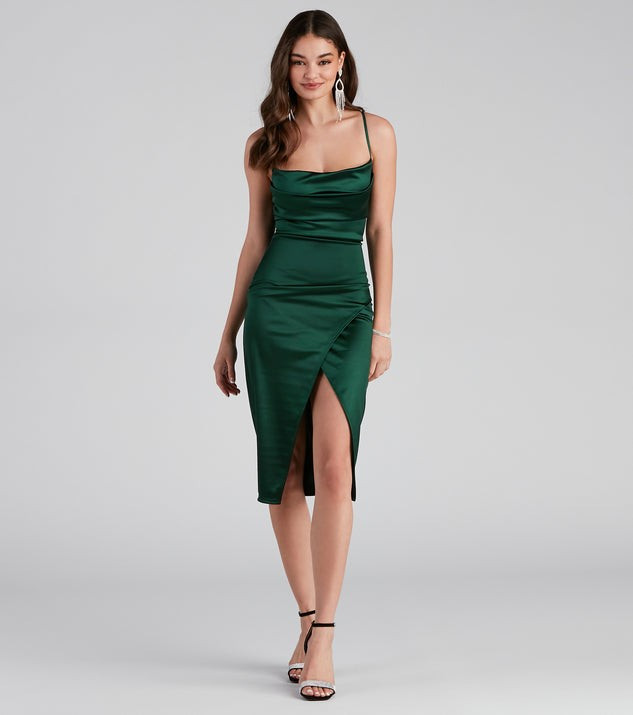 Lillyanne Formal Satin Asymmetrical Midi Dress | Windsor Stores