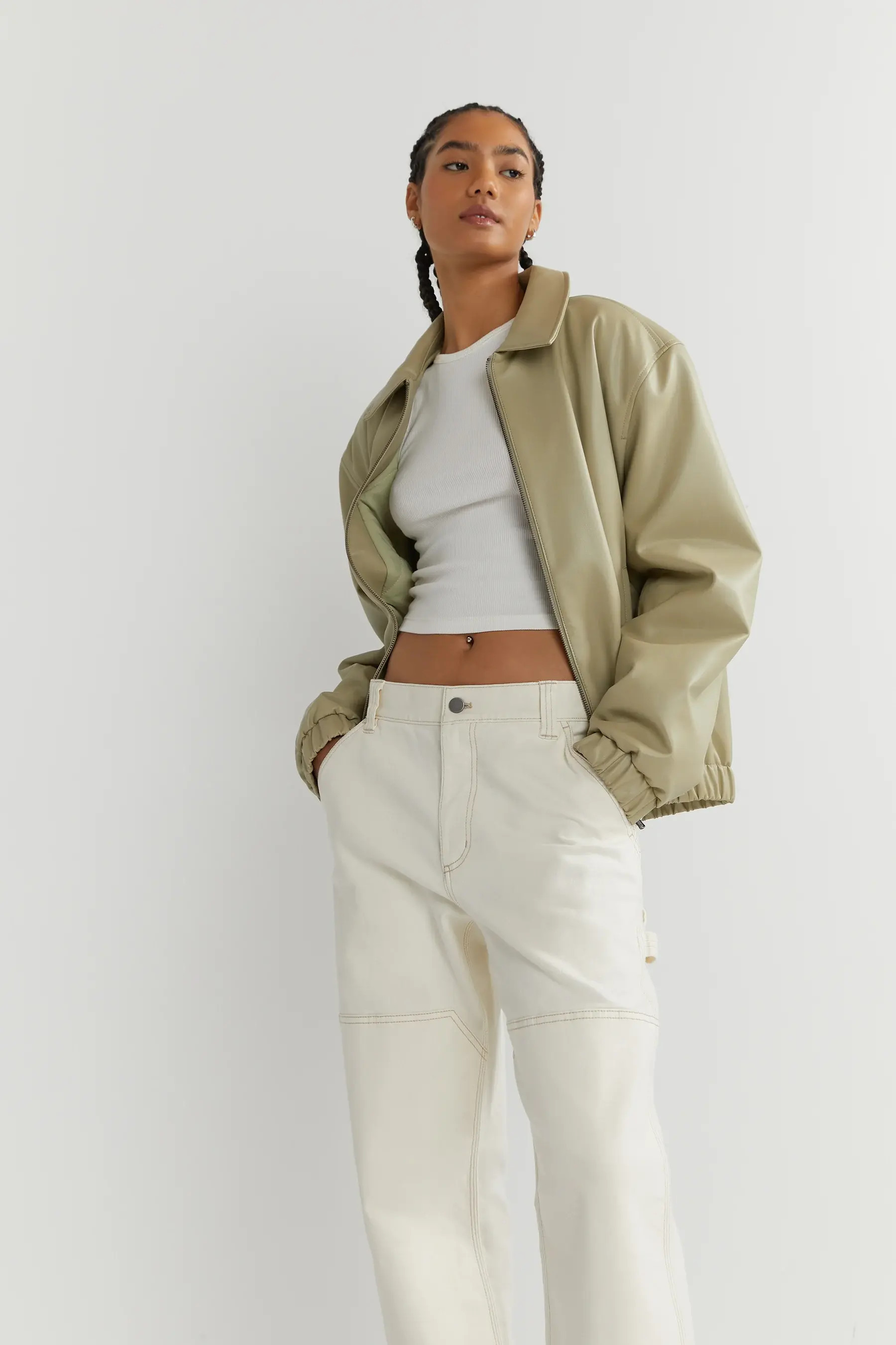 VEGAN LEATHER BOMBER JACKET        4.5 star rating   24 Reviews          $104      
 OW-9879-W  E... | OAK + FORT