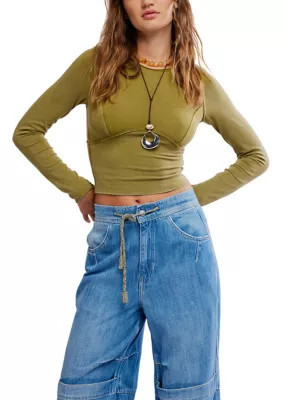 Free People Women's We The Free Protagonist Long Sleeve, Green, Large | Belk