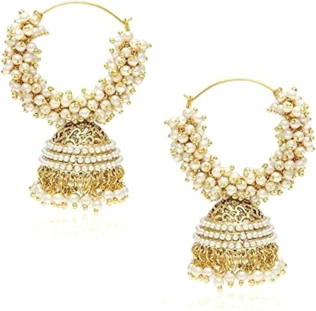 Crunchy Fashion Bollywood Stylish Traditional Indian Jewelry Meenakari Jhumka Earrings for Women | Amazon (US)