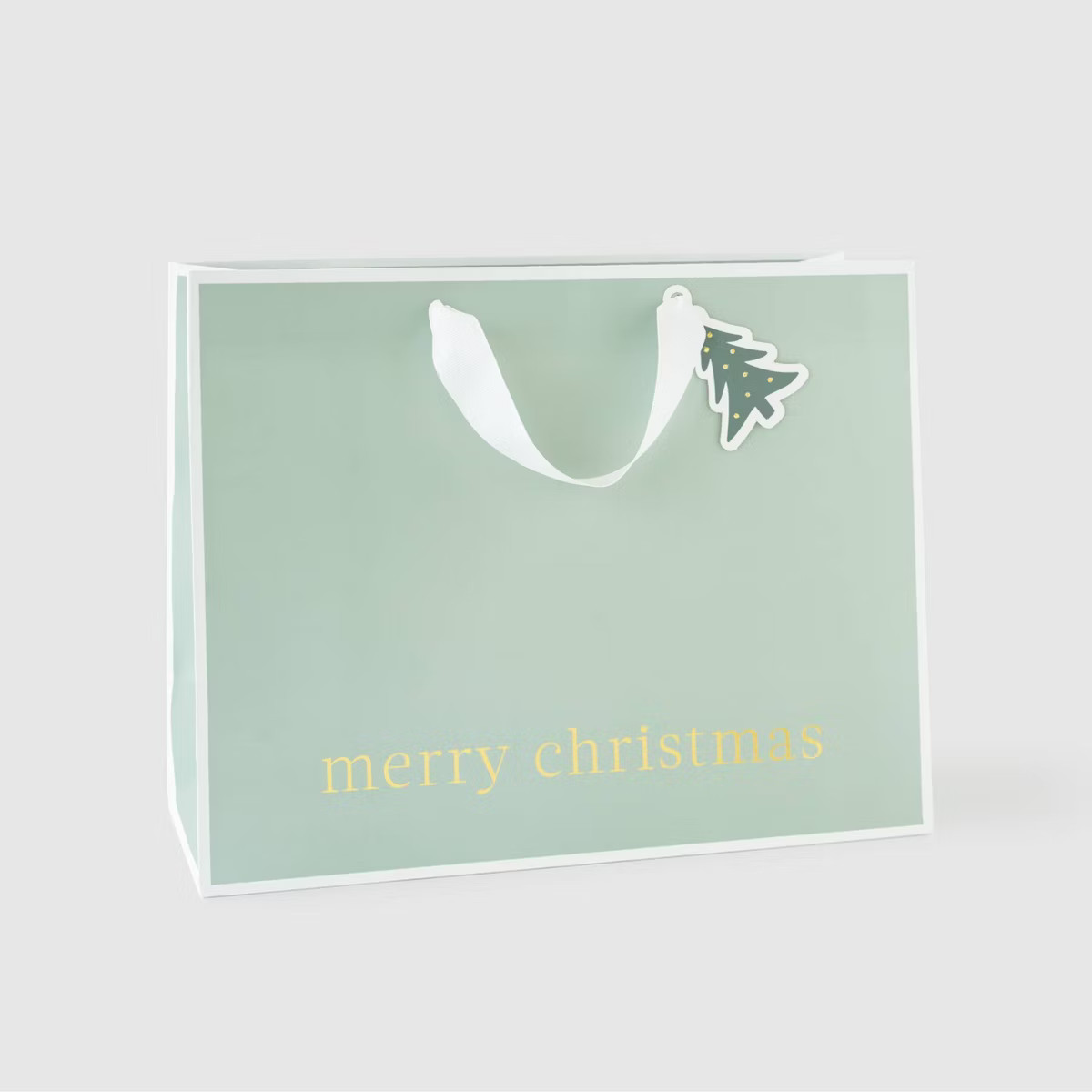 Large 'Merry Christmas' Gift Bag with Tag Green/White - Sugar Paper™ + Target | Target
