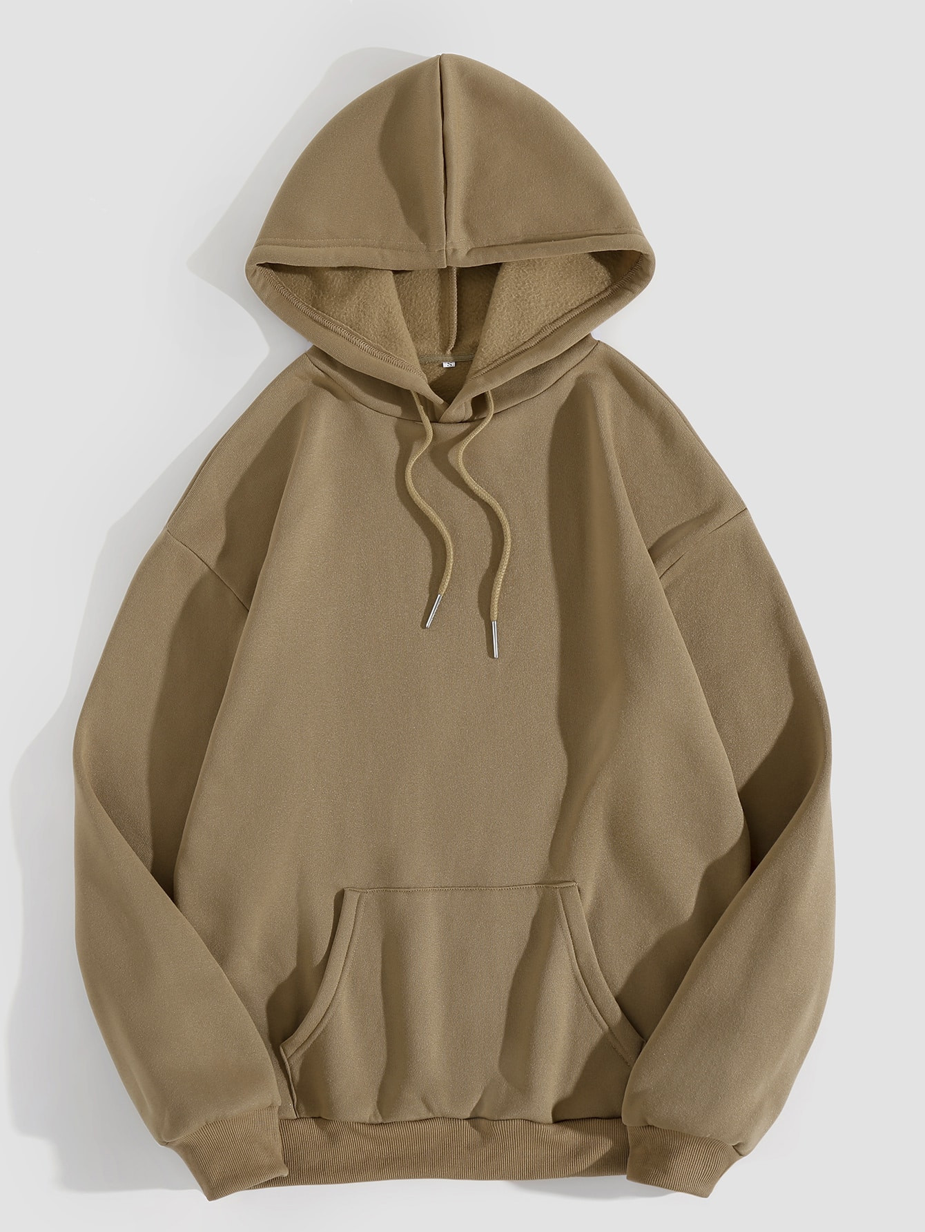 Solid Kangaroo Pocket Drawstring Thermal Hoodie | SHEIN
