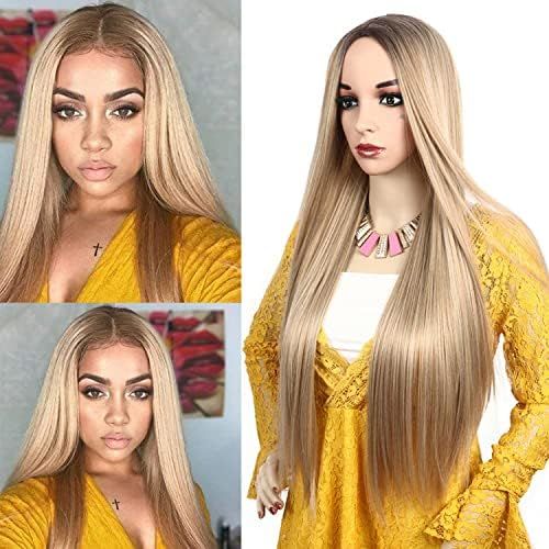 LuoLeiNa Long Blonde Wig for Women Middle Part 24 Inches Straight Halloween Wigs Natural Looking ... | Amazon (US)