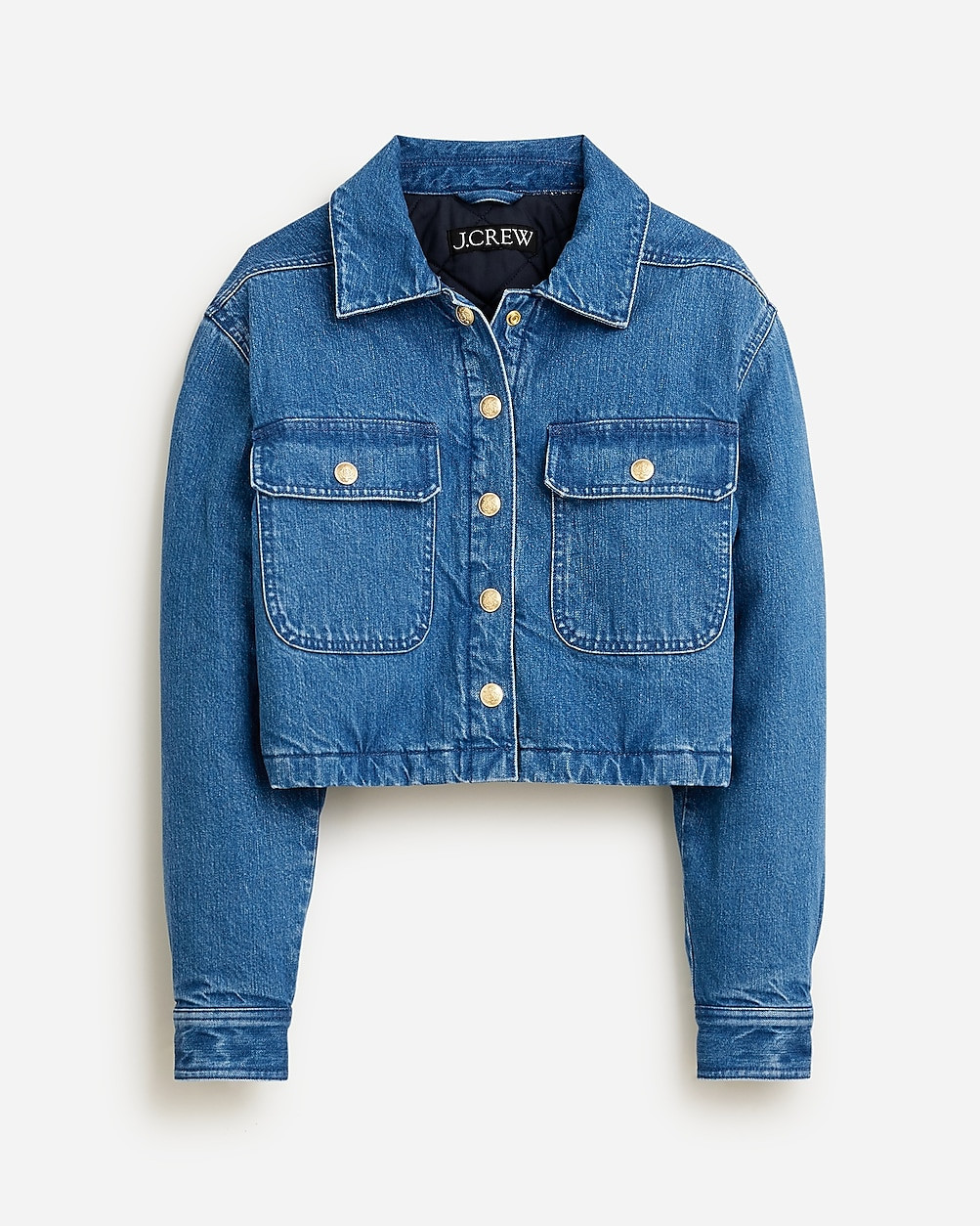 Cropped denim puffer jacket | J. Crew US