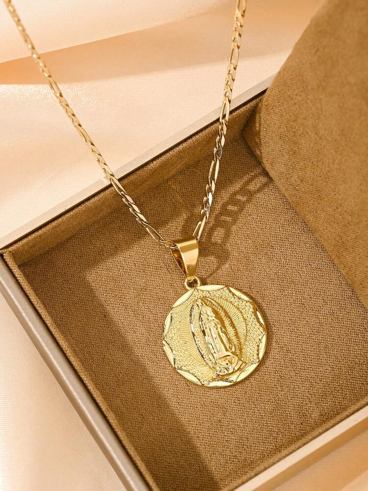 1pc Copper 3D Non-Allergic Fashion Faith Suitable For Layering Guadalupe Virgin Mary Pendant Necklace, Suitable For Christmas/Thanksgiving/Halloween/Mother's/Valentine's Day Gifts For Couples/Friends/Believers, Catholic First Communion, Gifts, Daily And Holiday Wear Prayer | SHEIN