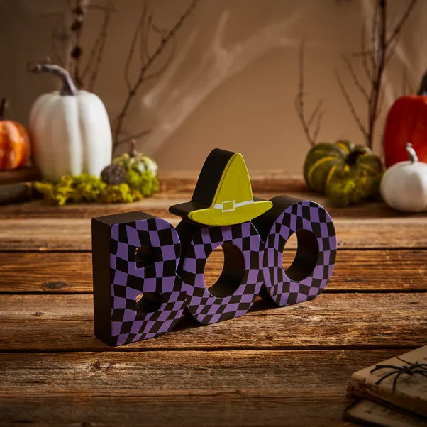 Wooden Check Boo Sign | Dunelm