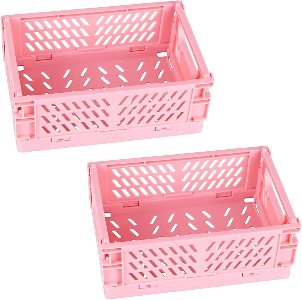 Tixill 2-Pack Mini Foldable Plastic Baskets for Organizing and Storage, Collapsible Storage Crate... | Amazon (US)