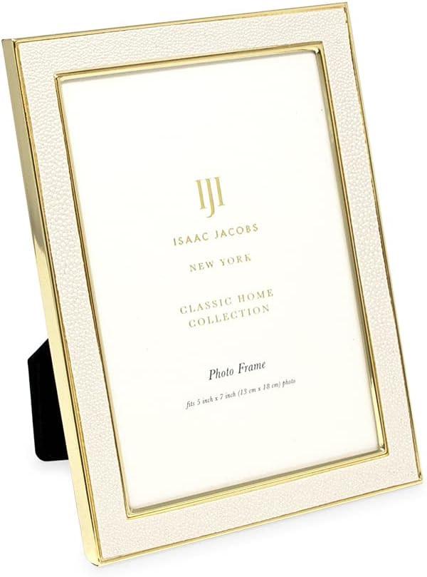 Isaac Jacobs 5x7 White Leather with Gold Metal (Vertical & Horizontal) Picture Frame, Shagreen Bo... | Amazon (US)