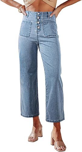 Sidefeel Women's Wide Leg Jeans High Waisted Stretchy Straight Leg Jeans Buttoned Loose Denim Pan... | Amazon (US)