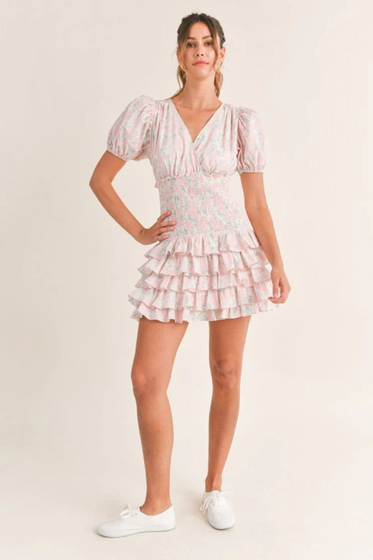 Natalie Floral Print Smocked Ruffle Mini Dress | Pippa & Pearl