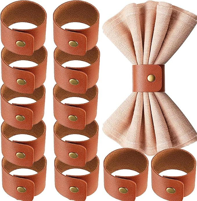 12 PCS Leather Napkin Rings Vintage Buckle Napkin Holder for Table Decor, Wedding, Fall Dinner Pa... | Amazon (US)