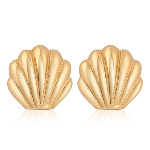 Gold Shell Earrings for Women Chunky Gold Earrings Summer Beach Jewelry Seashell Earrings for Gift | Amazon (US)