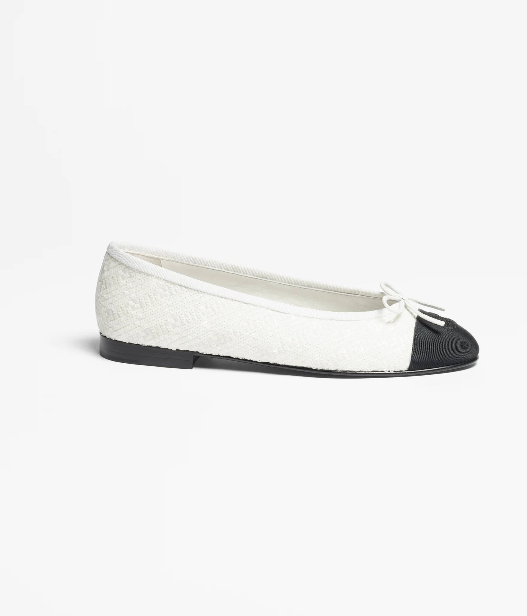 Ballet flats - Sequins & grosgrain, white & black — Fashion | CHANEL | Chanel, Inc. (US)