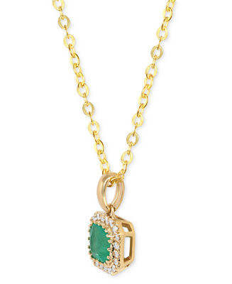 Emerald (3/4 ct. t.w.) & Diamond (1/8 ct. t.w.) Asscher Halo 18" Pendant Necklace in 14k Gold | Macy's