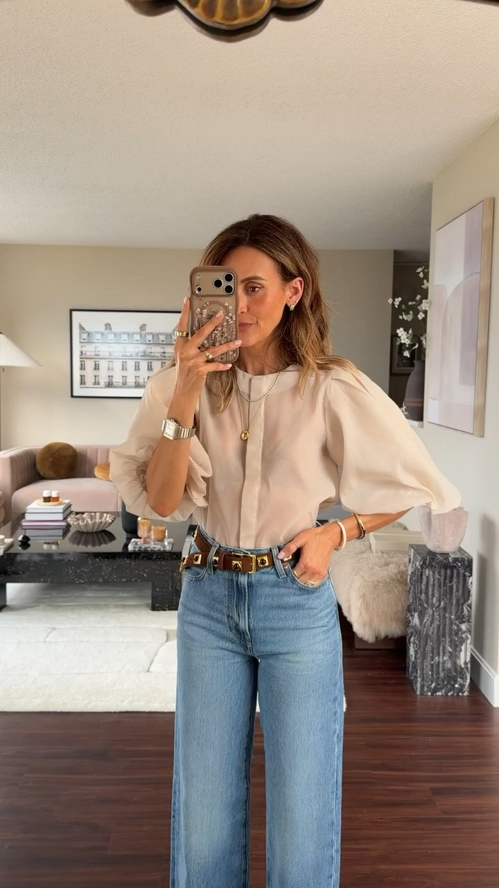 Sheer pieces are a big trend for fall 26 and I’m here for it! Love how this is actually quite chic and modest top paired with one of my favorite pairs of jeans that are actually affordable and have a stellar fit! Brown pumps and a statement belt plays down the transparency a bit and makes it all more wearable!

#LTKootd #LTKSeasonal #LTKOver40