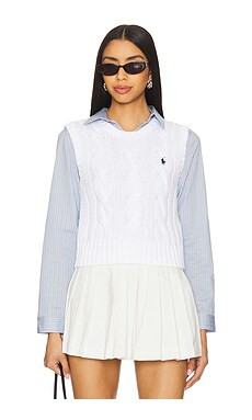 Polo Ralph Lauren Cable-knit Cotton Cropped Vest in White from Revolve.com | Revolve Clothing (Global)