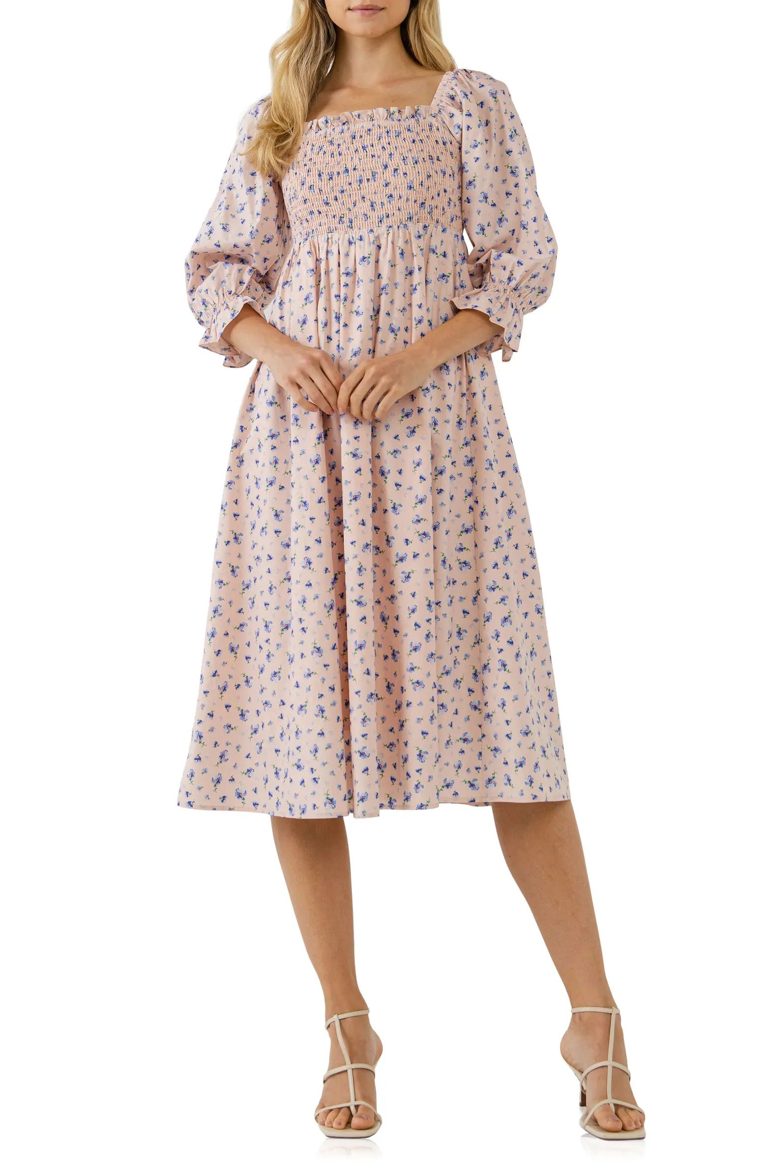 English Factory Floral Smocked Cotton Midi Dress | Nordstrom | Nordstrom