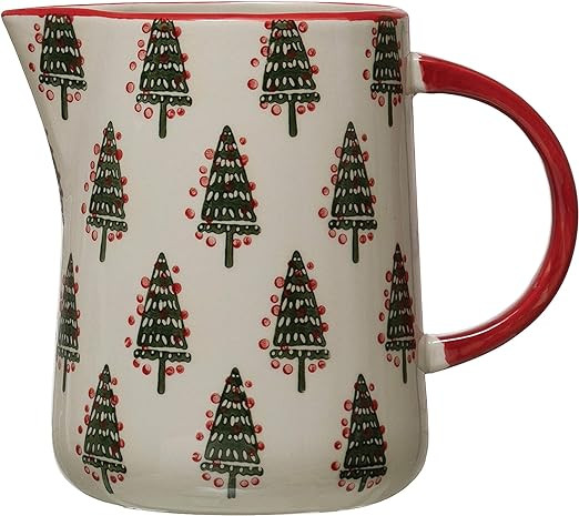 Creative Co-Op 7-1/2"L x 5" W x 6-1/4"H 32 oz. Hand-Painted Stoneware Pitcher w/Christmas Tree Pa... | Amazon (US)