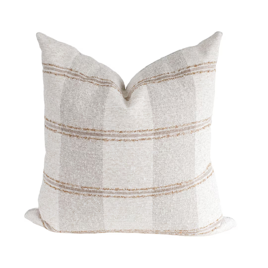 Brown Striped Pillow Cover, Neutral Striped Pillow Cover, Textured Throw Pillow, Modern Farmhouse... | Etsy (US)