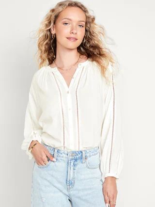 Button-Front Shirred Boho Blouse for Women | Old Navy (US)