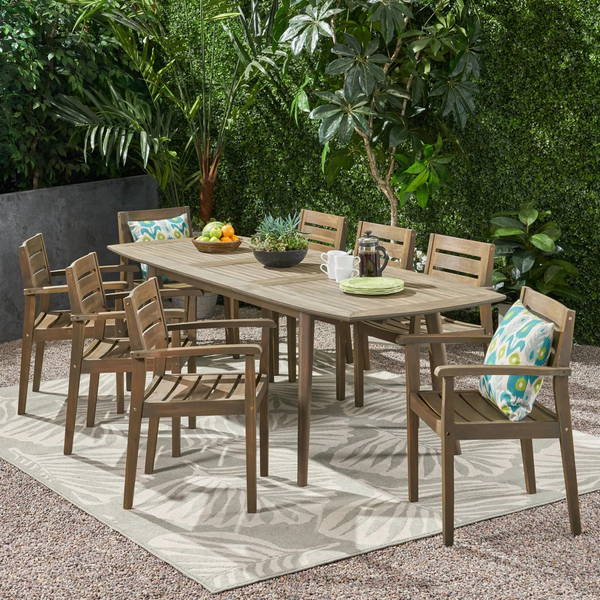 Maldonado 8-Person Acacia Patio Dining Set with Extendable Rectangular Table | Wayfair North America