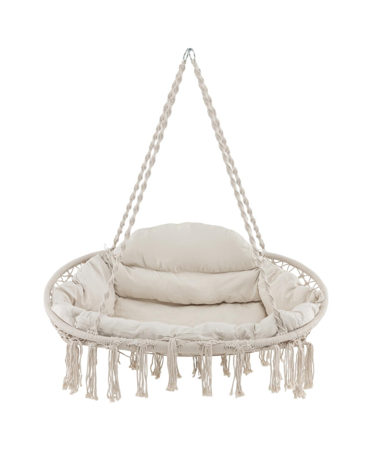 Hand-Woven Rope Hanging Chair with Thick Cushion and Folding Metal Frame - Beige | Macy's