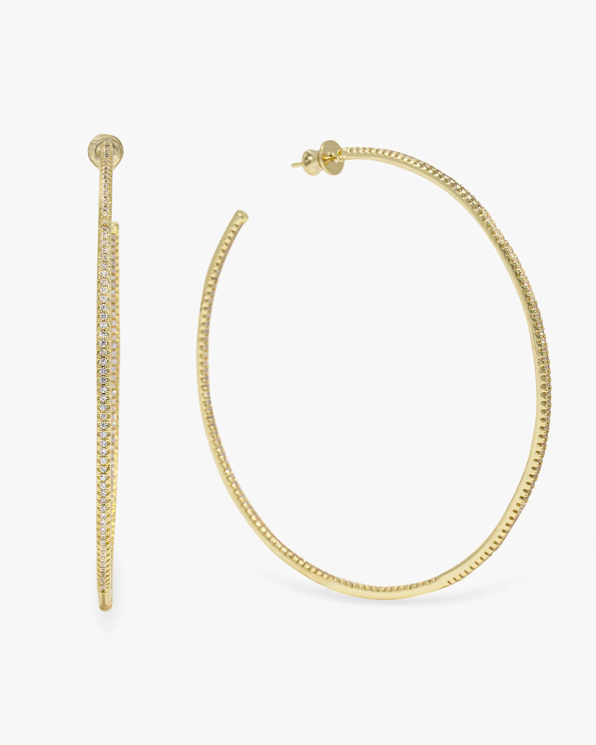 Badass Hoops 3" - Gold|White Diamondettes | Melinda Maria