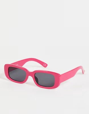ASOS DESIGN mid rectangle sunglasses in pink with smoke lens | ASOS (Global)