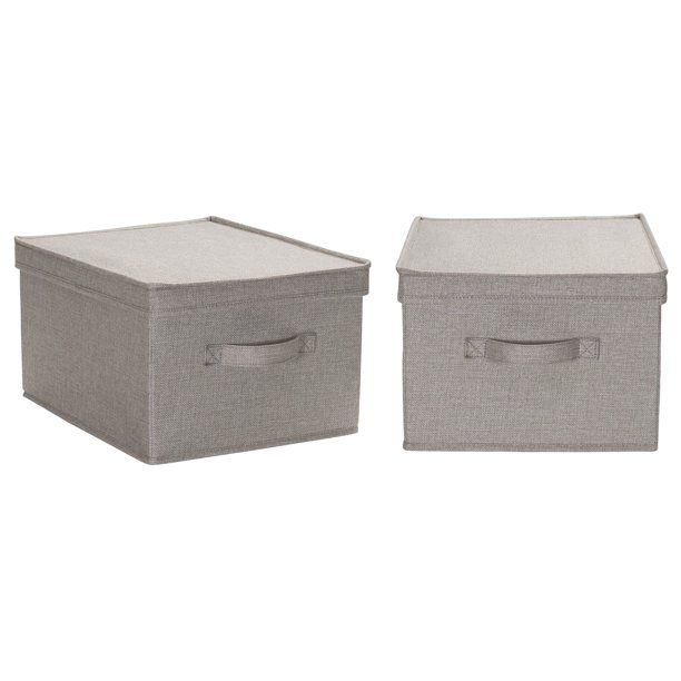 Household Essentials Large Fabric Storage Bin with Lid, Set of 2, Silver Linen | Walmart (US)