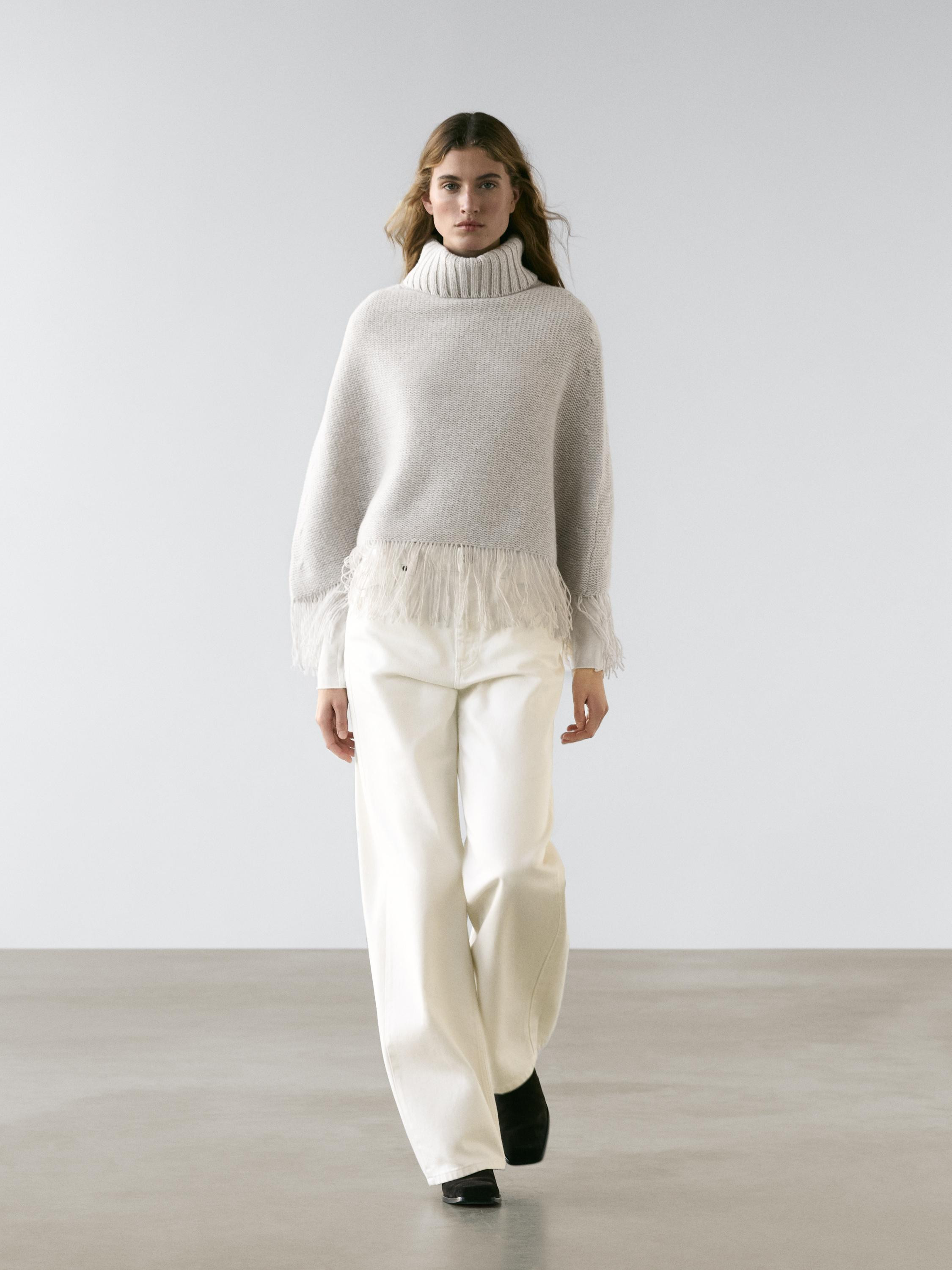 100% wool cape with fringe detail | Massimo Dutti UK
