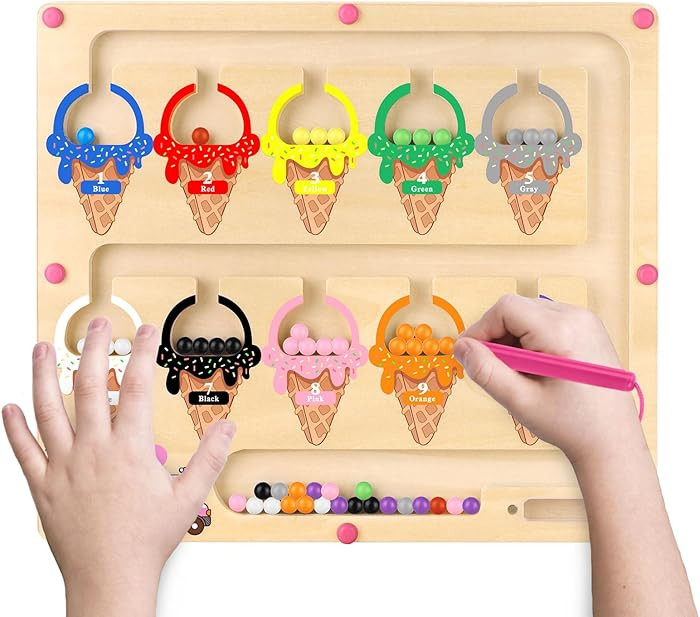 Hoarosall Magnetic Color and Number Maze Toy, Wooden Magnet Balls Educational Toys, Fine Motor Sk... | Amazon (US)