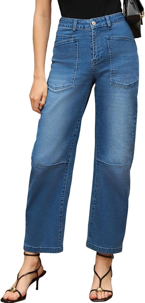 EVALESS Womens Baggy Barrel Jeans High Waisted Wide Leg Boyfriend Denim Ankle Pants | Amazon (US)