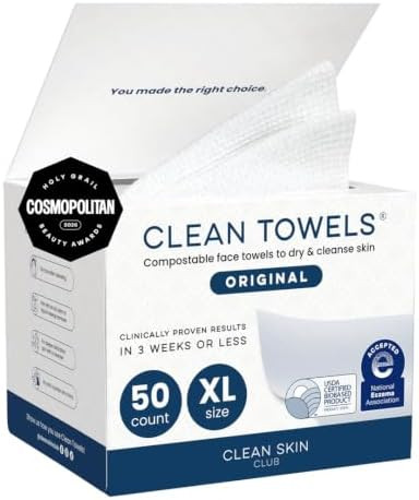 Clean Skin Club Clean Towels XL®, 100% USDA Biobased Face Towel, Disposable Face Towelette, Ecze... | Amazon (US)