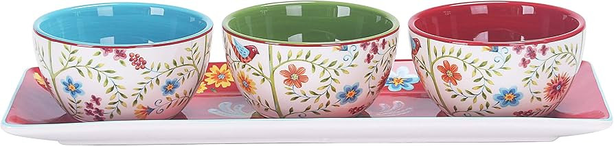 Bico Red Spring Bird Ceramic Dipping Bowl Set (9oz bowls with 14 inch platter), for Sauce, Nachos... | Amazon (US)