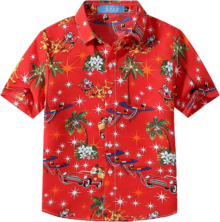 SSLR Big Boys' Santa Claus Party Tropical Ugly Hawaiian Christmas Shirts | Amazon (US)