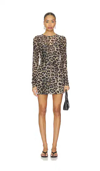 x REVOLVE Long Sleeve Mesh Mini Dress in Brown | Revolve Clothing (Global)