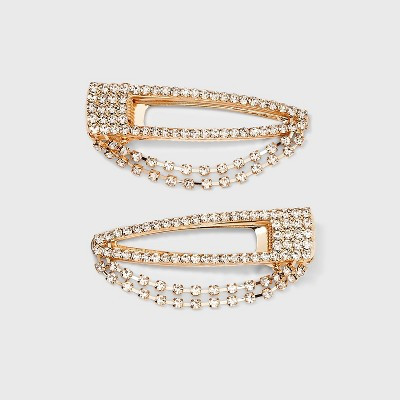 Rhinestone Alligator Hair Clips 2pc - Wild Fable™ Gold/Clear | Target