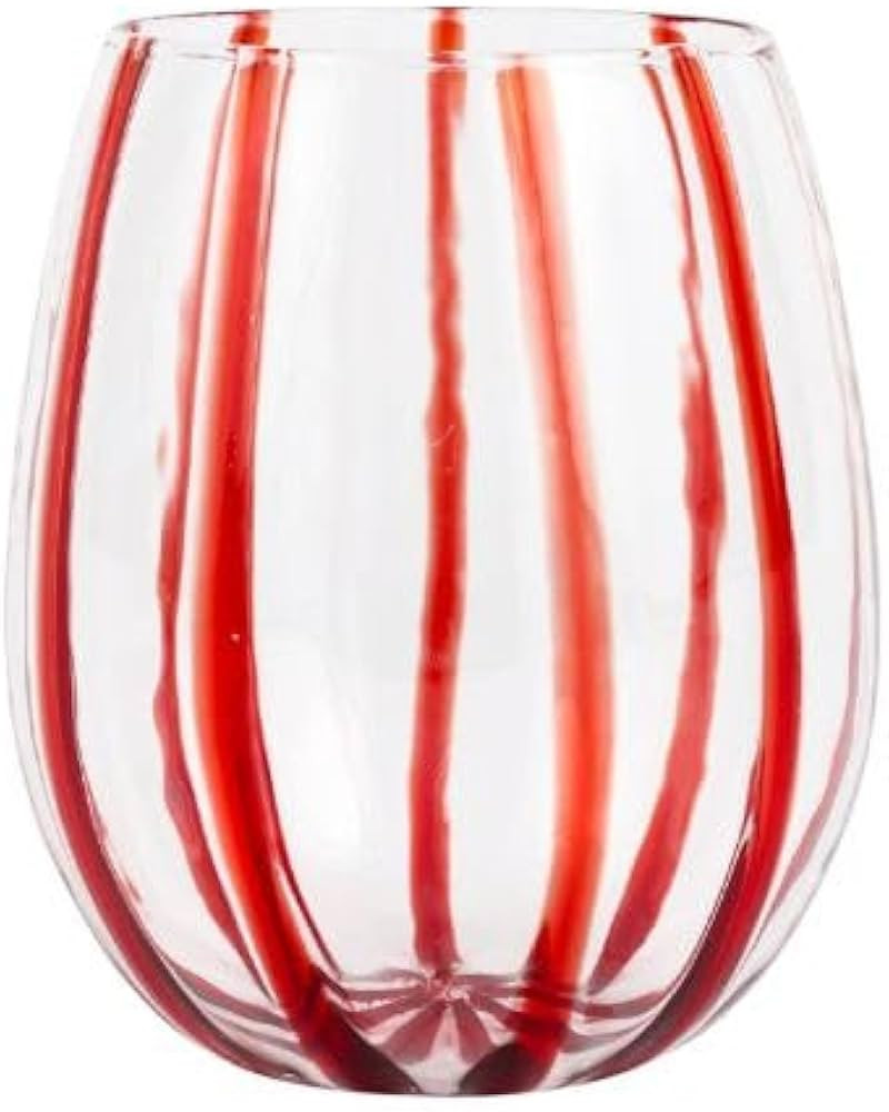 Vietri Nuovo Stripe Red Stemless Wine Glass, 10oz Mouthblown Borosilicate Barware, Alcohol Drinkw... | Amazon (US)