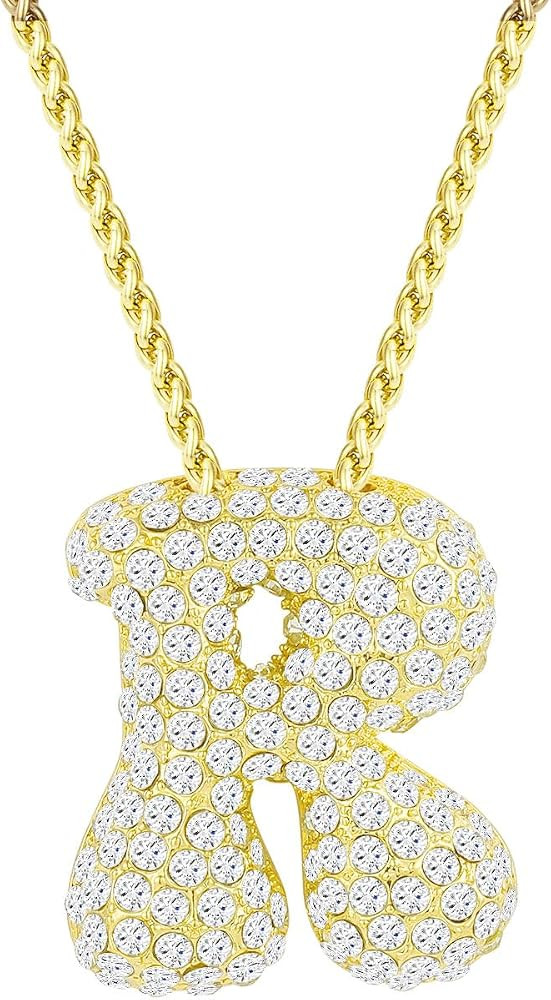 Apsvo A-Z - Collar de letras de burbujas doradas, collares con inicial de globo con diamantes de ... | Amazon (US)