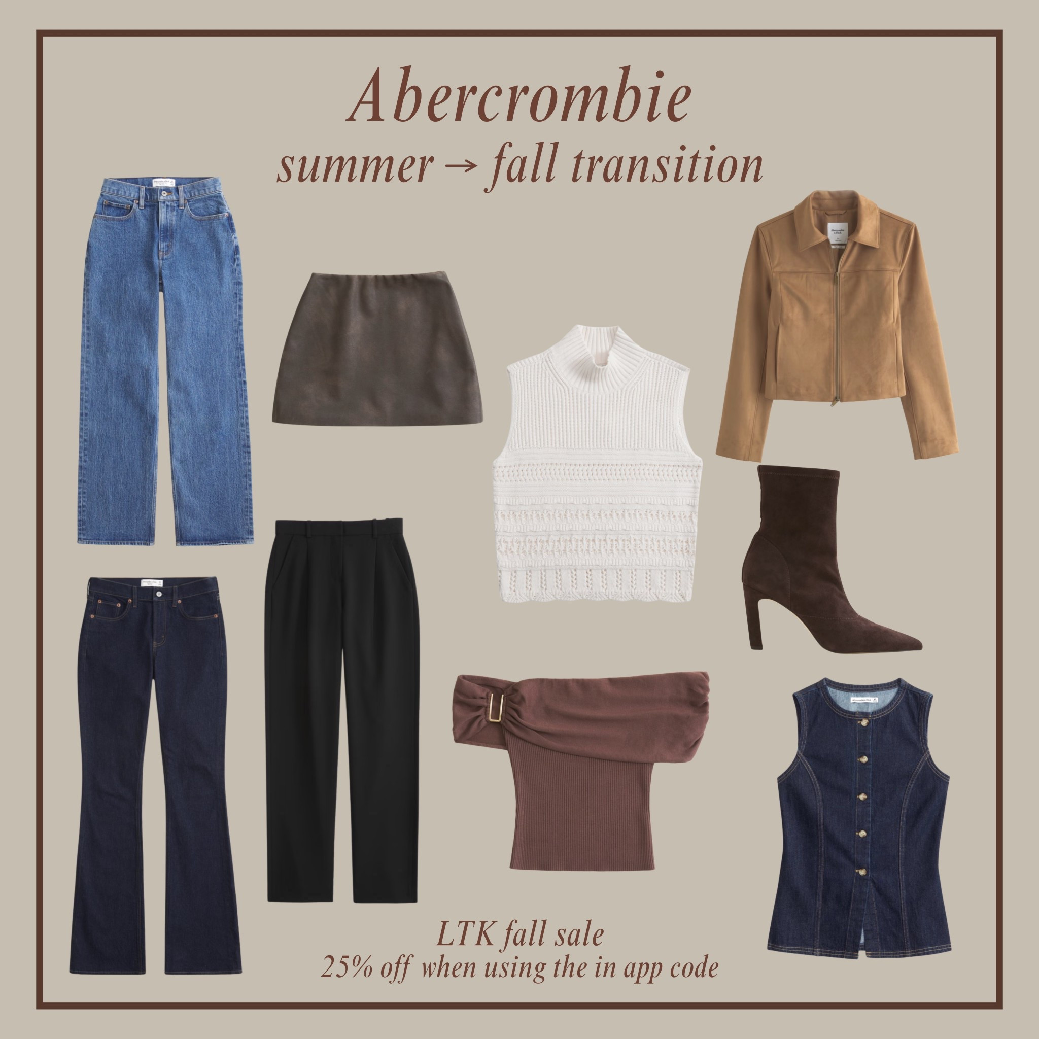 🍂LTK FALL SALE!🍂

I always love the fall transition!
 The whole Abercrombie store is 25% off with the in-app LTK code! Ends 9/29. 🫶🏼

#LTKStyleTip #LTKFallSale #LTKU