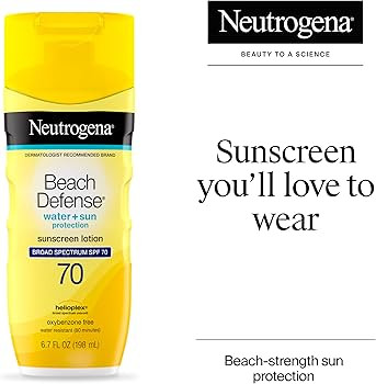 Neutrogena Sunscreen Lotion Beach Defense SPF 70, Face & Body Sunscreen, Broad Spectrum, Fast Abs... | Amazon (US)