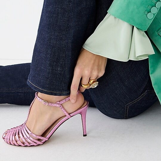 Rylie caged-toe heels in snake-embossed Italian leather | J. Crew US