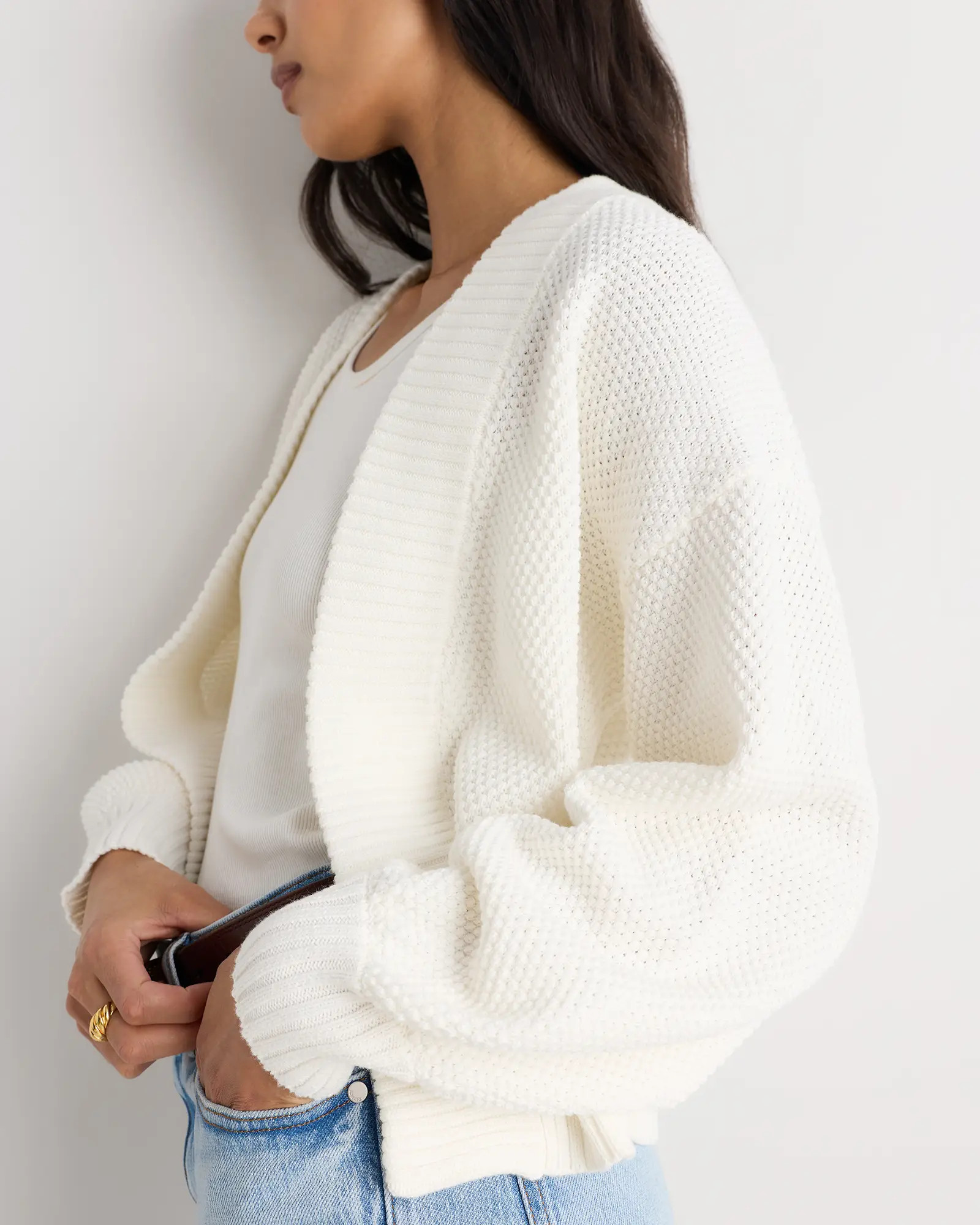 100% Organic Cotton Waffle Stitch Open Cardigan | Quince