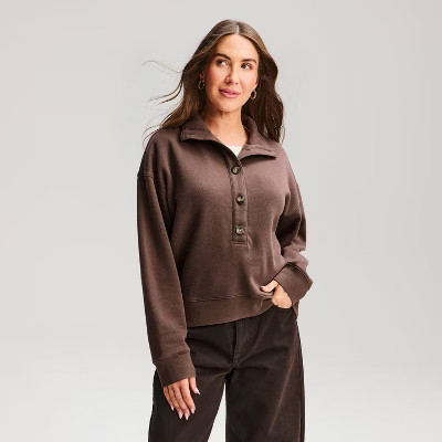 Women's Long Sleeve Button-Front Sweatshirt - Universal Thread™ Navy XS | Target