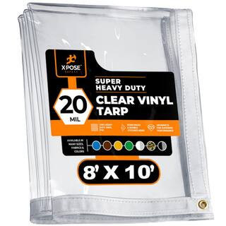 8 ft. W x 10 ft. L Clear Vinyl Tarp Heavy Duty 20 Mil Transparent Waterproof PVC Tarpaulin with Brass Grommets | The Home Depot