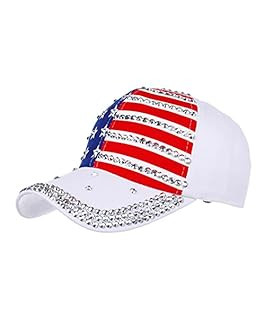 Soochat 4th of July Cap American Flag Baseball Cap Sparkle Rhinestone USA Flag Hip Hop Hat for Wo... | Amazon (US)